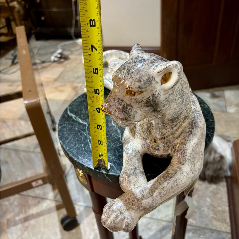 Speckled White Porcelain Leopard Gold Accents Sculpture - Picture 8 of 8